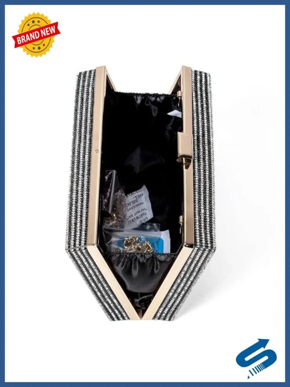 Rhinestone Radio Shape Crossbody Clutch 3-Way Evening Bag Detachable Chain